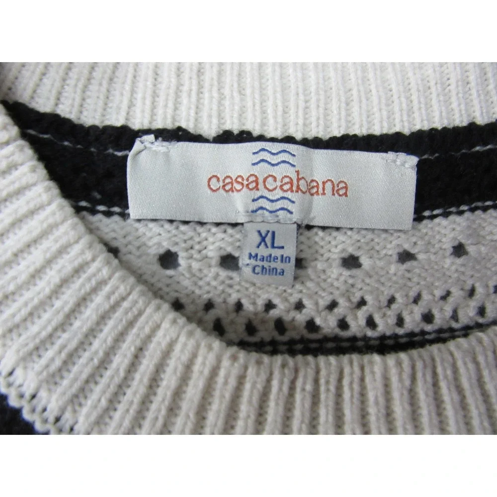 Casa Cabana Knit Set Women XL White Black Striped Vest Midi Skirt Ribbed Retro